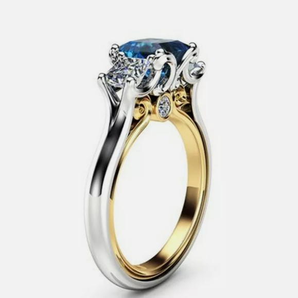 LOVELY BLUE AND WHITE SAPPHIRE WEDDING ENGAGEMENT RINGS - Picture 3 of 5